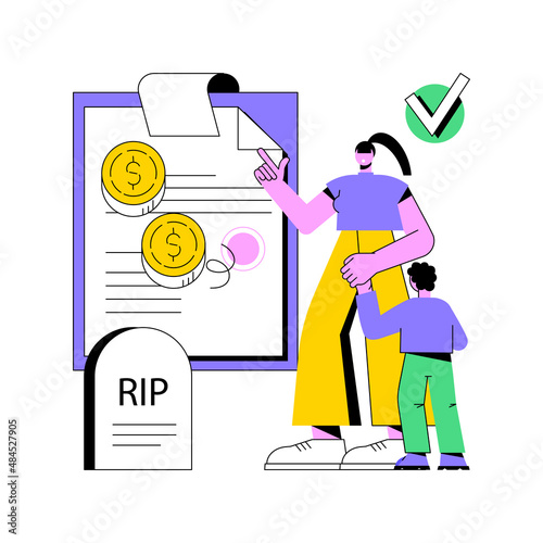 Survivors benefit abstract concept vector illustration. Social security administration, family member die, worker income, death certificate, grieving spouse, application form abstract metaphor.