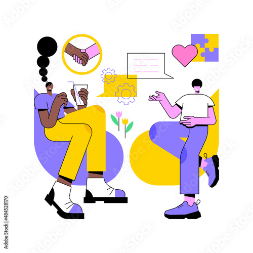 Social Interaction Skills abstract concept vector illustration. Communication skills, building social network, interaction disability, autism diagnostics, activities for adults abstract metaphor.