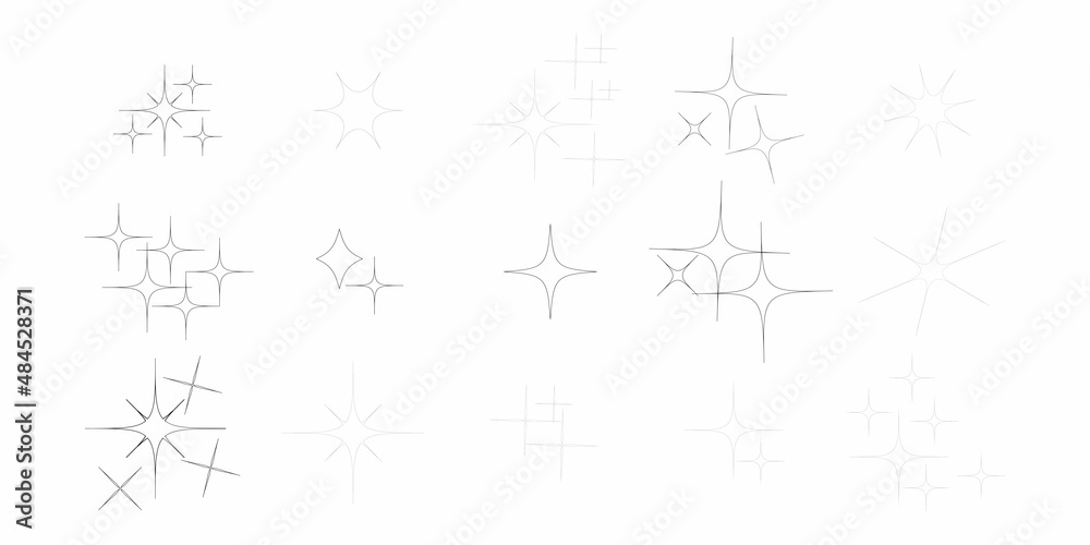 Fototapeta premium Set of Stars Black outline on white background vector eps 10