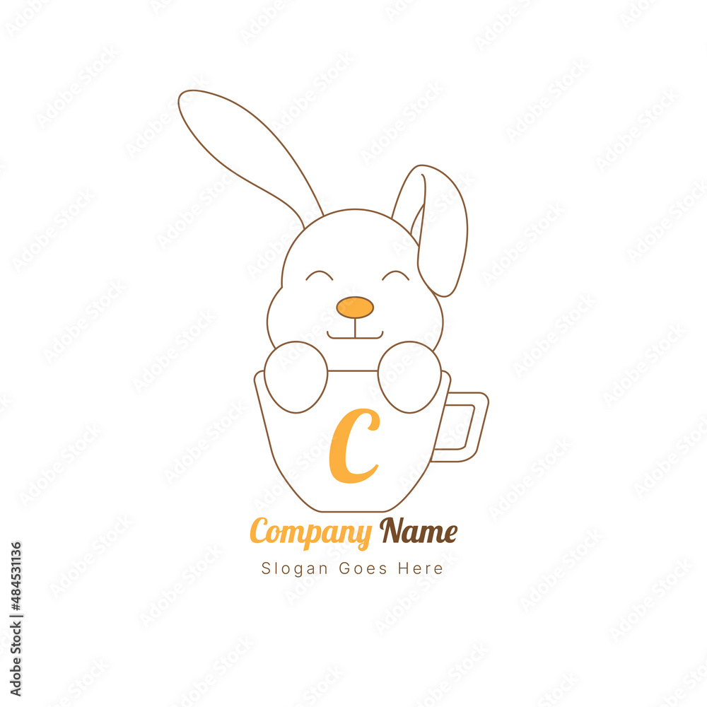 cute rabbit coffee cup logo design for cafe or cake shop with outline.vector illustration cute rabbit coffee cup logo design for cafe or cake shop with outline.vector illustration
