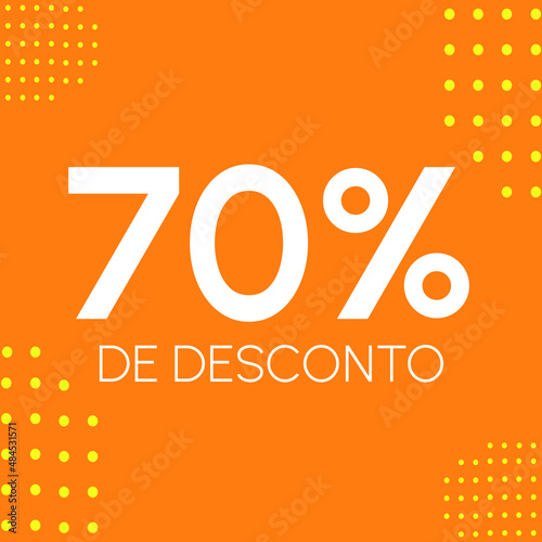 70% de desconto - (Translation: 70% Discount - seventy percent). Discount Tag in portuguese, brazilian, Brazil. In colors: yelow and orange