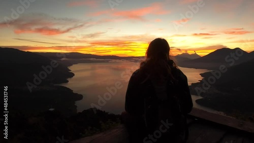 enjoying the sunrise from La Rostra Maya, Lake Atitlan, Guatemala photo