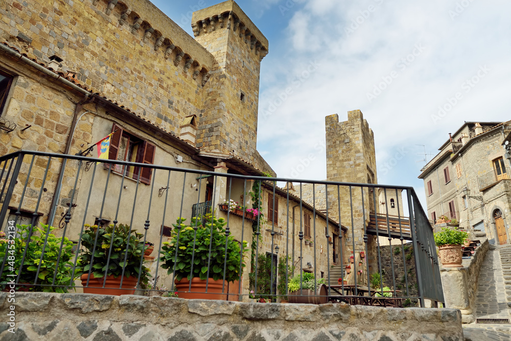 Medieval streets of picturesque resort town Bolsena, situated on the shores of Italy's largest lake, Lago Bolsena, Italy.