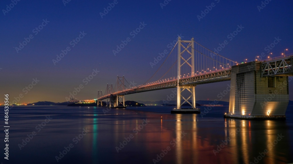 日没後の瀬戸大橋のライトアップ情景＠香川