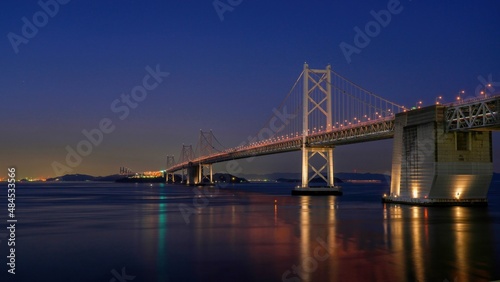 日没後の瀬戸大橋のライトアップ情景＠香川