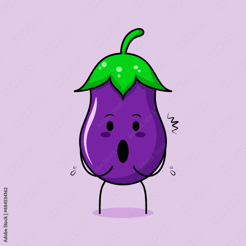 cute eggplant character with impressed expression and mouth open. green and purple. suitable for emoticon, logo, mascot and icon cute eggplant character with impressed expression and mouth open. green and purple. suitable for emoticon, logo, mascot and icon