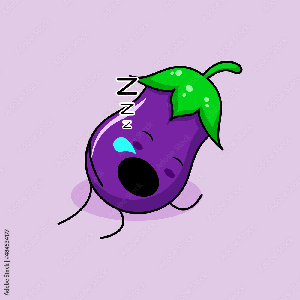 cute eggplant character with sleep expression and mouth open. green and purple. suitable for emoticon, logo, mascot and icon cute eggplant character with sleep expression and mouth open. green and purple. suitable for emoticon, logo, mascot and icon