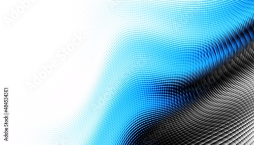 Abstract digital fractal pattern. Horizontal orientation. Expressive curved blue lines on white background.