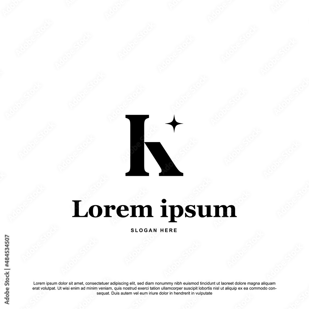 Simple monogram letter K or R with star logo design vector
