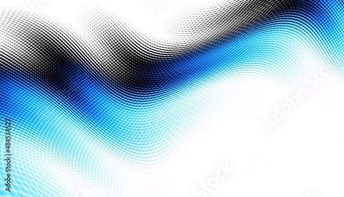 Abstract digital fractal pattern. Horizontal orientation. Expressive curved blue lines on white background.