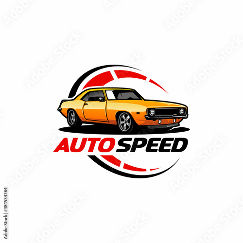 auto speed - american muscle car logo vector with emblem style