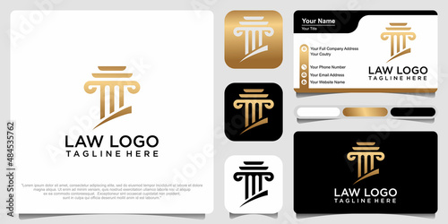 justice law icon logo design template. attorney logo with pillar illustration