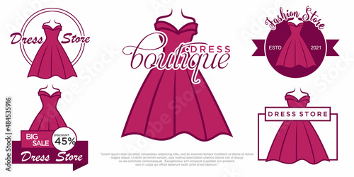 Dress boutique or fashion dress icon set logo design vector