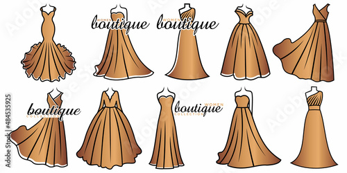 Wedding Dress Boutique Bridal icon set Logo Vector Template Illustration Design