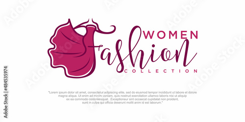 Fashion logo design with dress. Fashion logo art vector. Logo template.