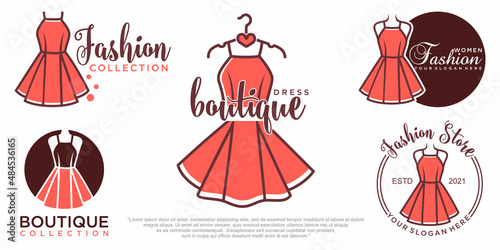 Dress boutique or fashion atelier salon vector icon set logo design template