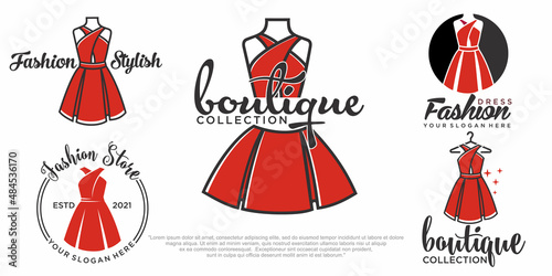 Fashion dress logo template vector icon set illustration