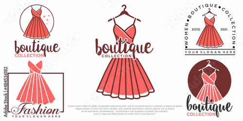 Fashion dress logo template vector icon set illustration
