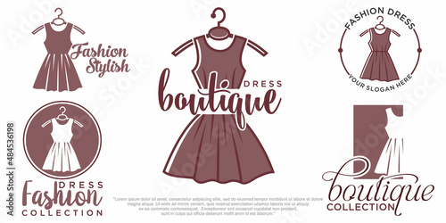 Dress boutique or fashion atelier salon vector icon template