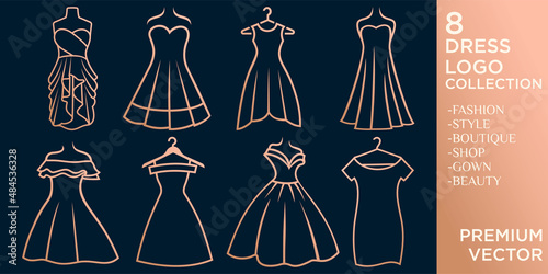 Dress boutique or fashion dress , vector icon set template ,part I