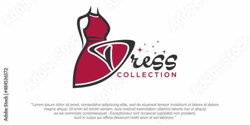 Red Dress boutique or fashion dress logo design vector