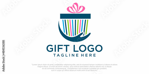 Vector logo design for gifts with combination hands holding gift boxes