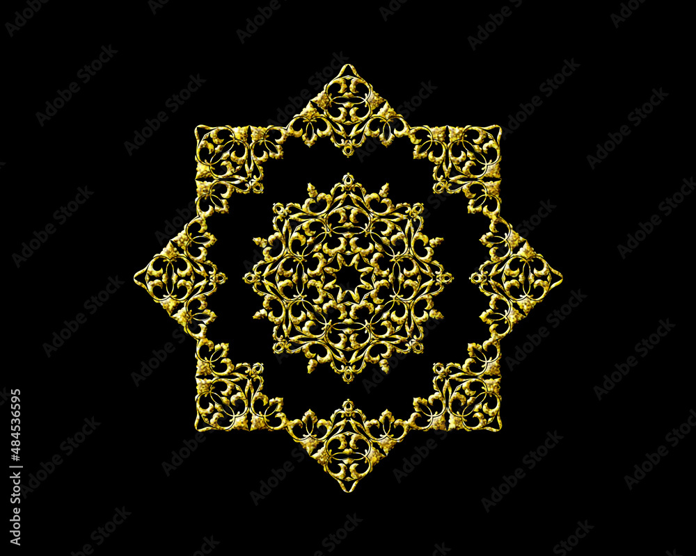 Mandala flower, David star Golden Glitter Icon Logo Symbol illustration