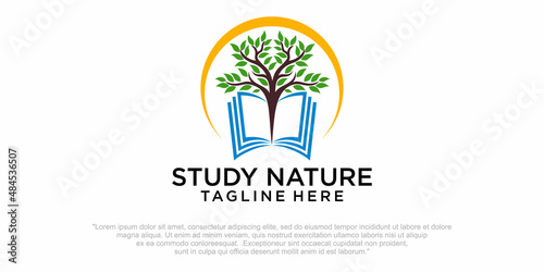 Book tree vector design representing school logo, education emblem concept.