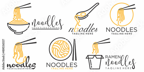 Ramen noodle icon set logo design vector