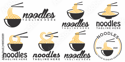 Noodle and ramen icon set logo design vector template. Vector illustration.