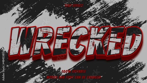 3d Grunge Texture In Red Word Wrecked Editable Text Effect Design Template