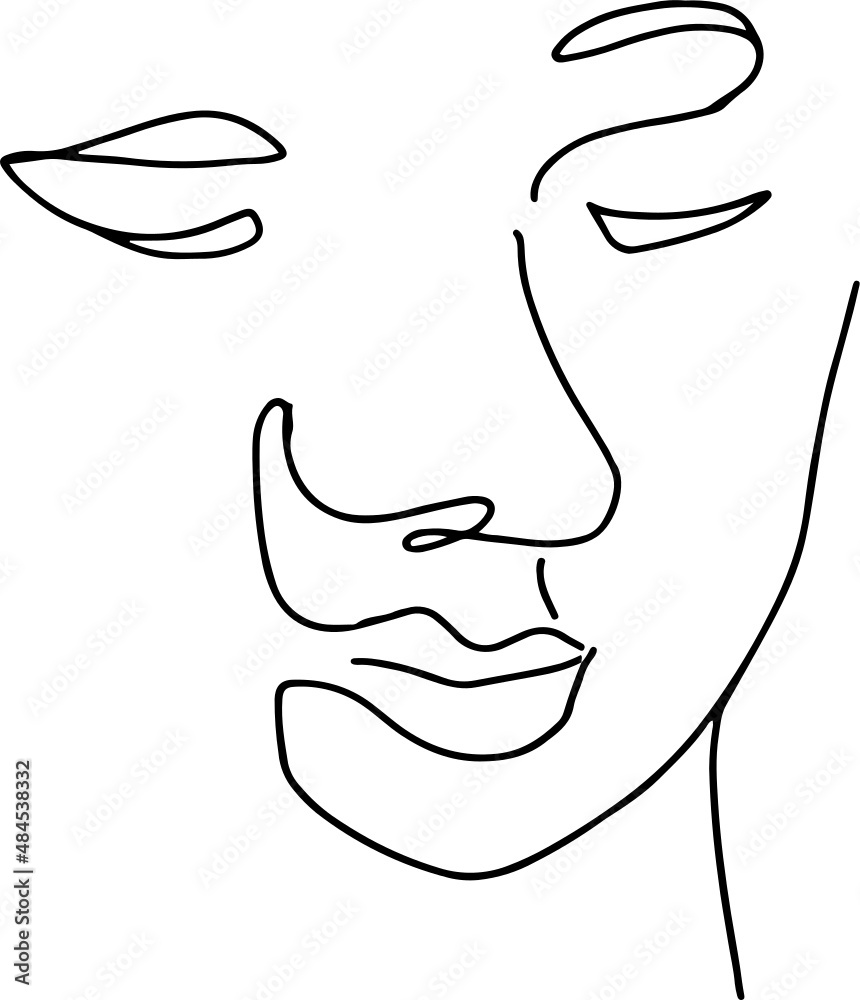 Peony woman line art portrait. Flower Head Woman Line Drawing. Surreal Minimalist Art. Beauty Salon 