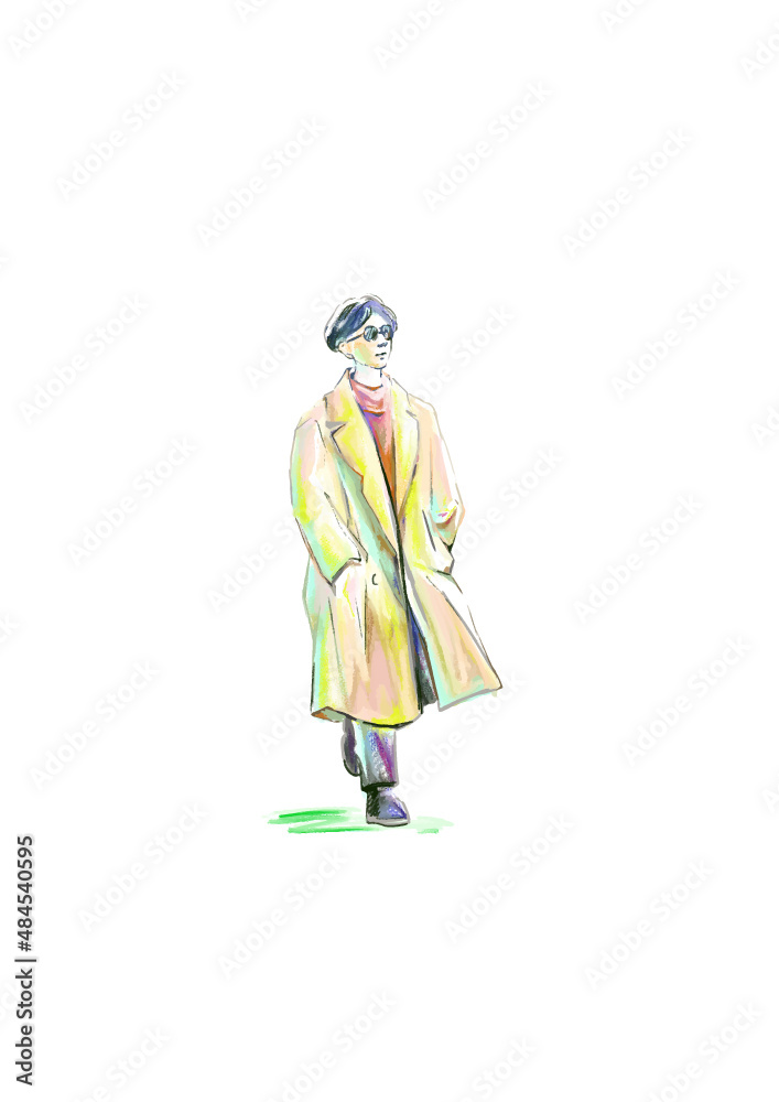  トレンチコートを着た男性　A man in a trench coat go out
