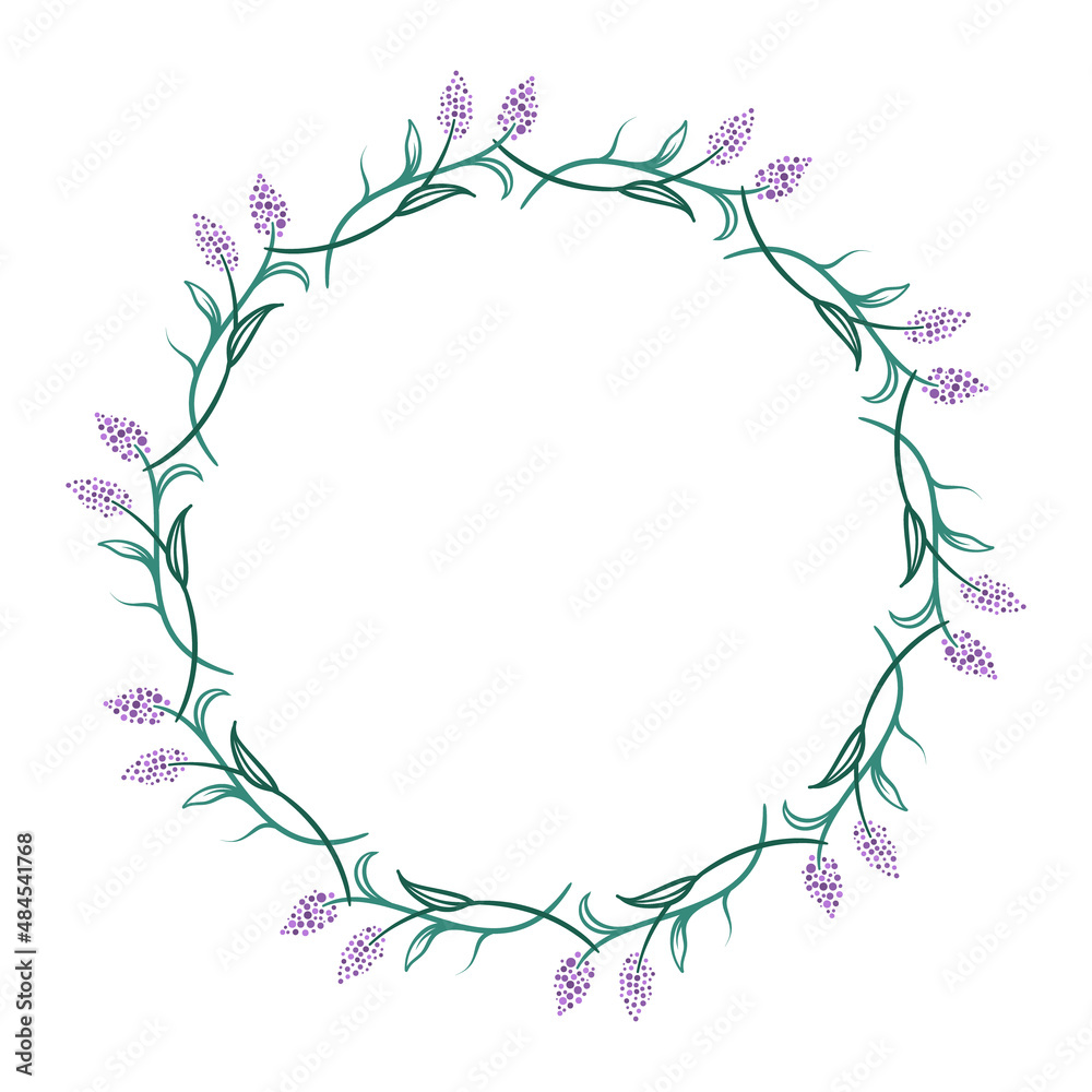 Vector round floral wreath. Elegant graphic frame.