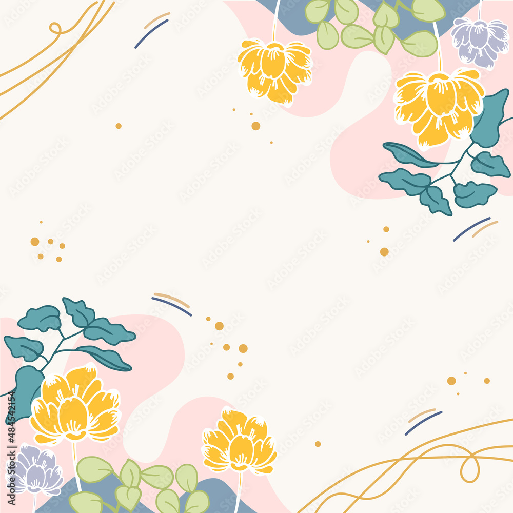 beautiful floral pattern. nature frame, border. blooming flower with leaf illustration on pink background. hand drawn vector. doodle art for wallpaper, poster, greeting and invitation card, scrapbook.