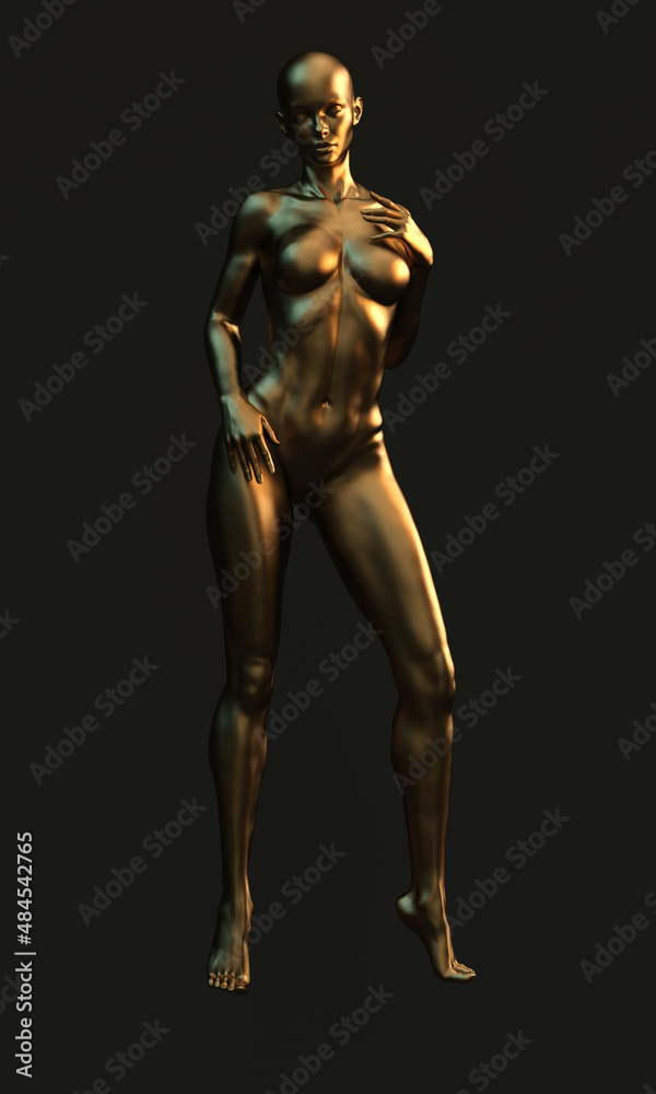 3d render image, luxury gold woman figure statue nice and elegant pose