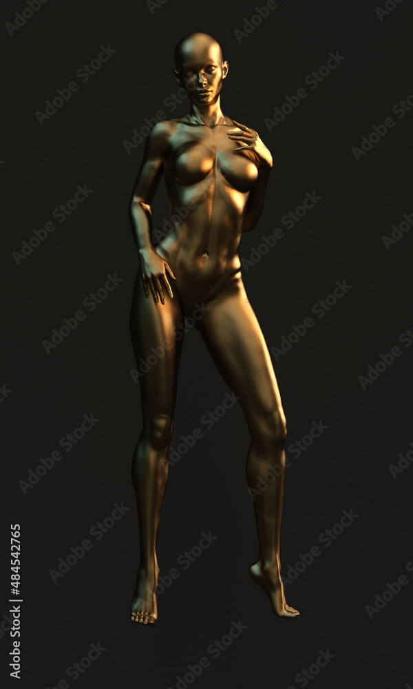 3d render image, luxury gold woman figure statue nice and elegant pose 3d render image, luxury gold woman figure statue nice and elegant pose