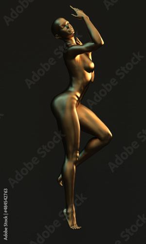 3d render image, luxury gold woman figure statue nice and elegant pose