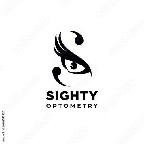 sighty optometry logo, eyeball and eyelashes make the letter s tendrils vector