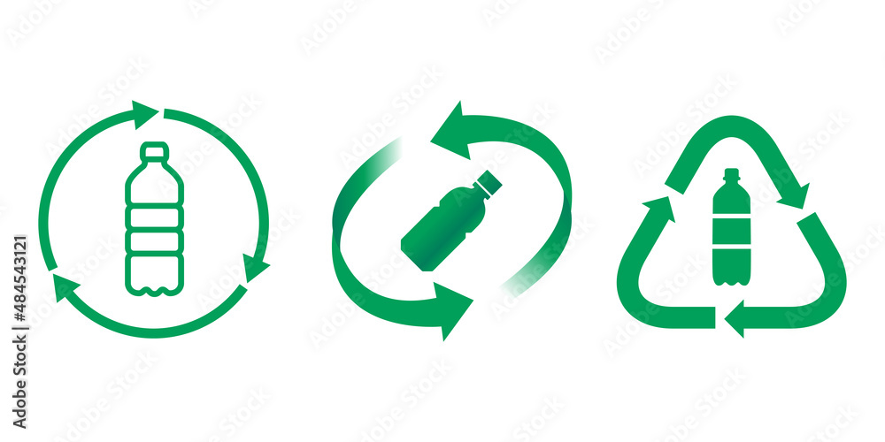 リサイクル ペットボトル プラスチックのグリーン緑色のアイコンベクターデザインイラストセット素材 Stock Vector Adobe Stock