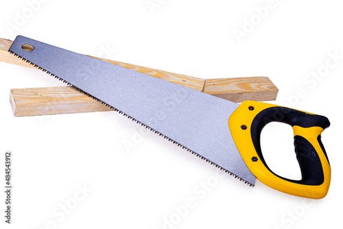 Wood hacksaw carpentry and locksmith tool, a type of hand saw for sawing wood, isolated on a white background