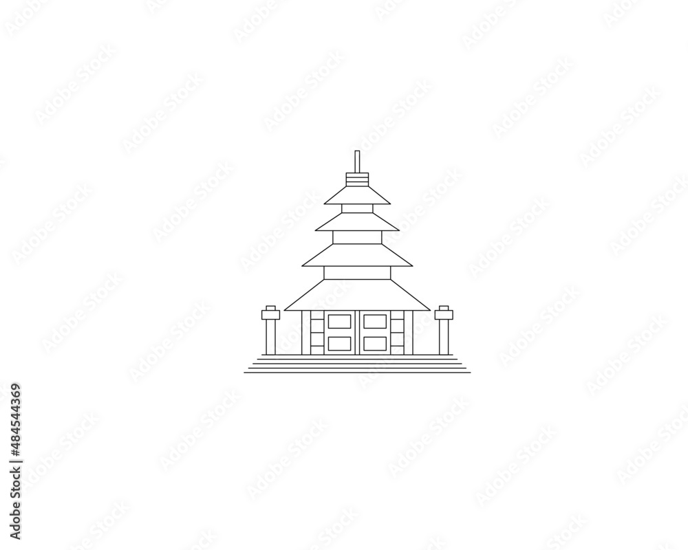 thin line balinese temple icon isolated on white background.batur temple.Ulun Danu Bratan Temple Bali Icon