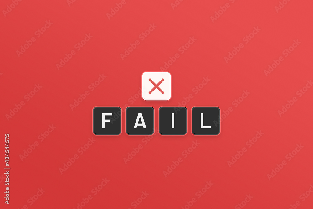 Abstract background. Fail word with cross mark symbol on red background. Abstract background. Fail word with cross mark symbol on red background.