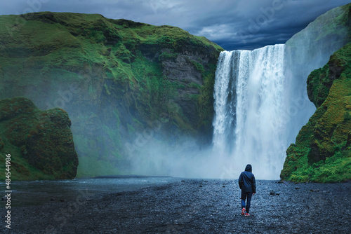 Beautiful Skogafoss waterfall in Iceland. Scenery of the majestic Skogafoss Waterfall