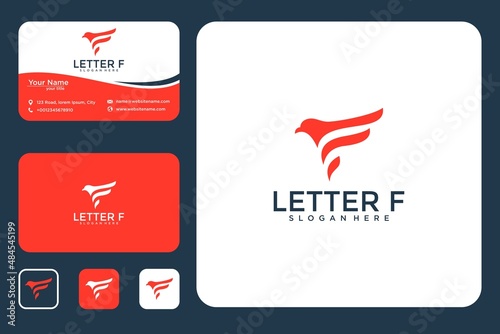 Letter f with eagle logo design and business card