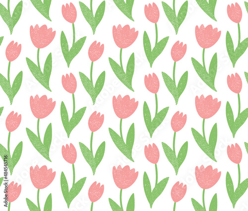 Seamless background pattern with pink tulips with grungy texture