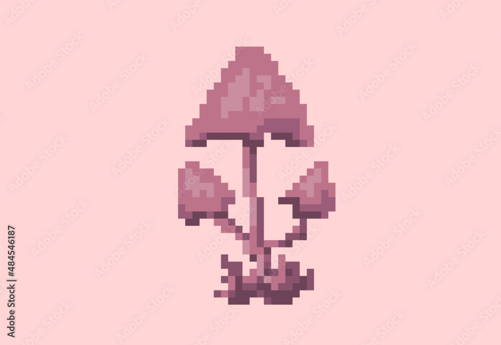 Fototapeta premium Illustration of a group of mushrooms in pixel art style