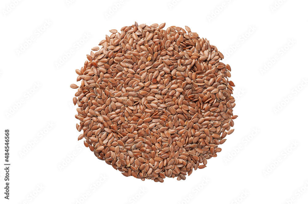 Dark flax seeds. View from above. White background. Isolated. Dark flax seeds. View from above. White background. Isolated.