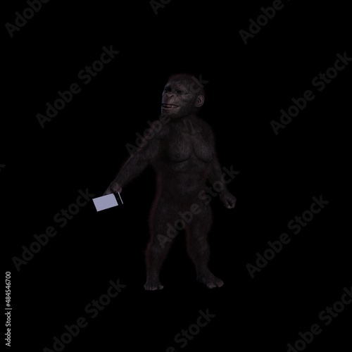 monkey with human features and expressions with mobile phone poses  3D illustration