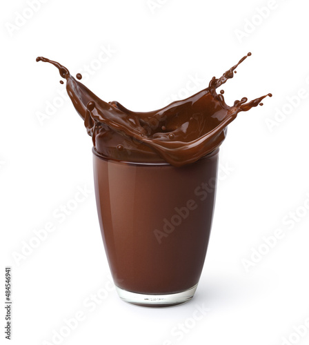 Glass of Chocolate drinks with splash isolated on white background.